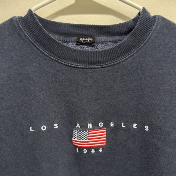 John Galt Los Angeles 1984 Sweatshirt USA Flag Graphic Navy Crewneck O/S B-1 - Picture 6 of 6